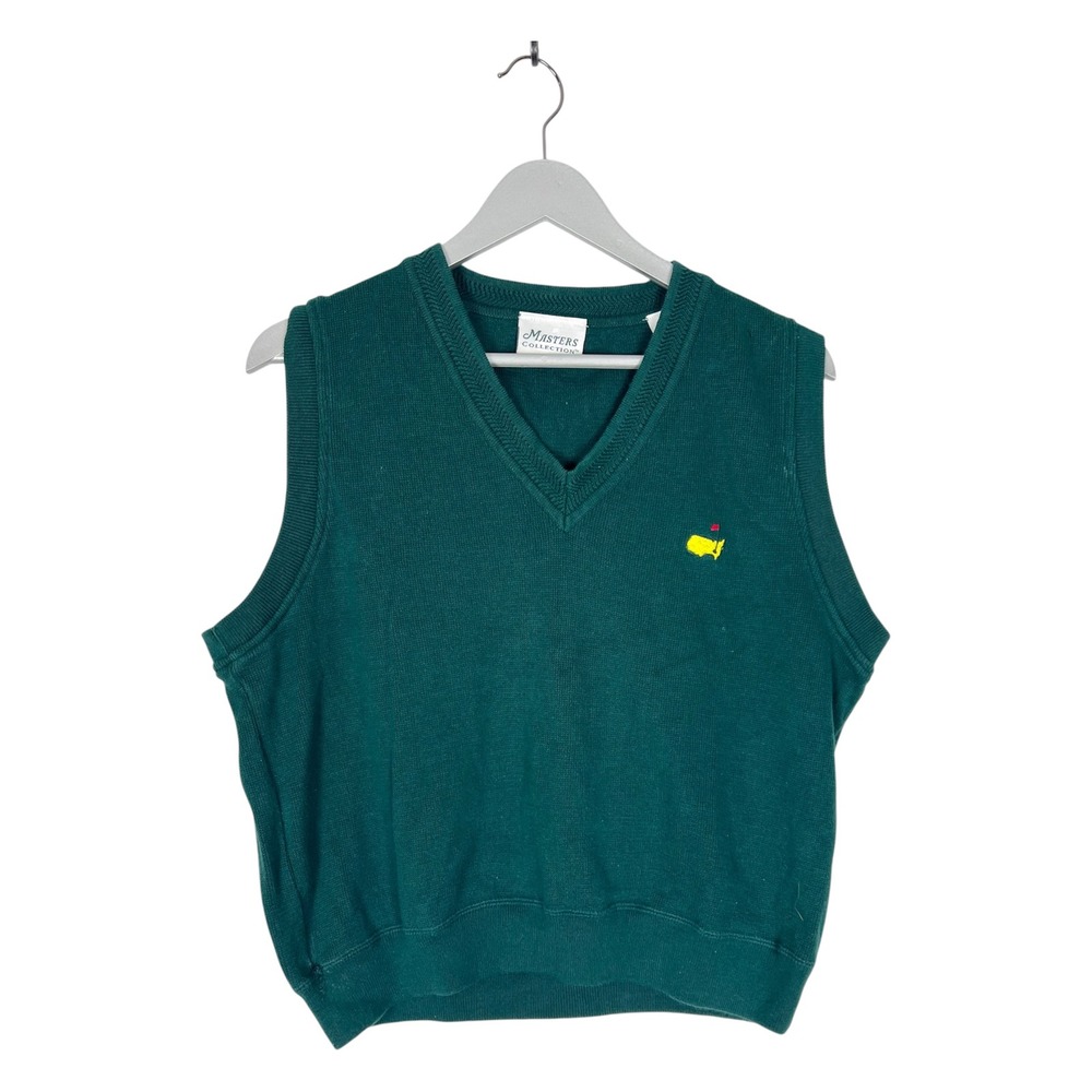 Masters Collection Mens Green Cotton V-Neck Golf Sweater Vest Logo Size Medium